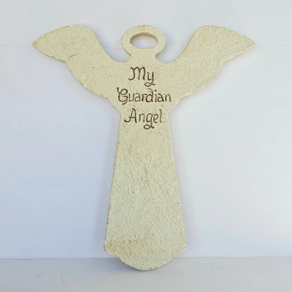 Vintage My Guardian Angel Wall Plaque Textured Cream Religious Decor Gift
